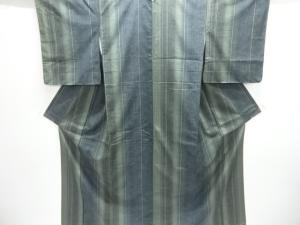 未使用品　縞に竹笹・麻の葉模様織り出し手織り紬着物